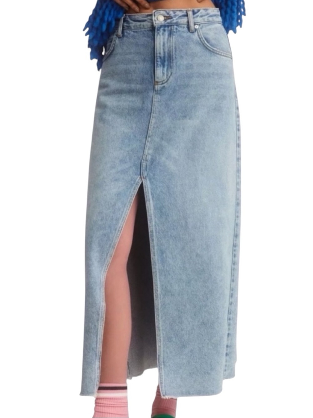 Pilcro The Madi Front-Slit Denim Maxi Skirt Blue SZ 4